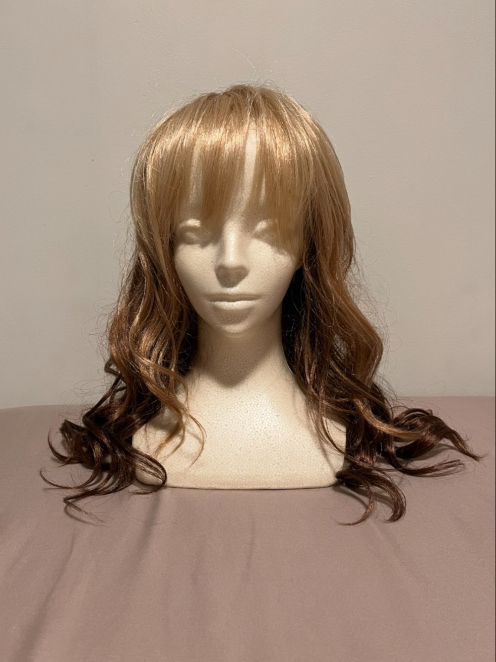 Wig long layered wavy with bangs multi tone brown and blonde W303